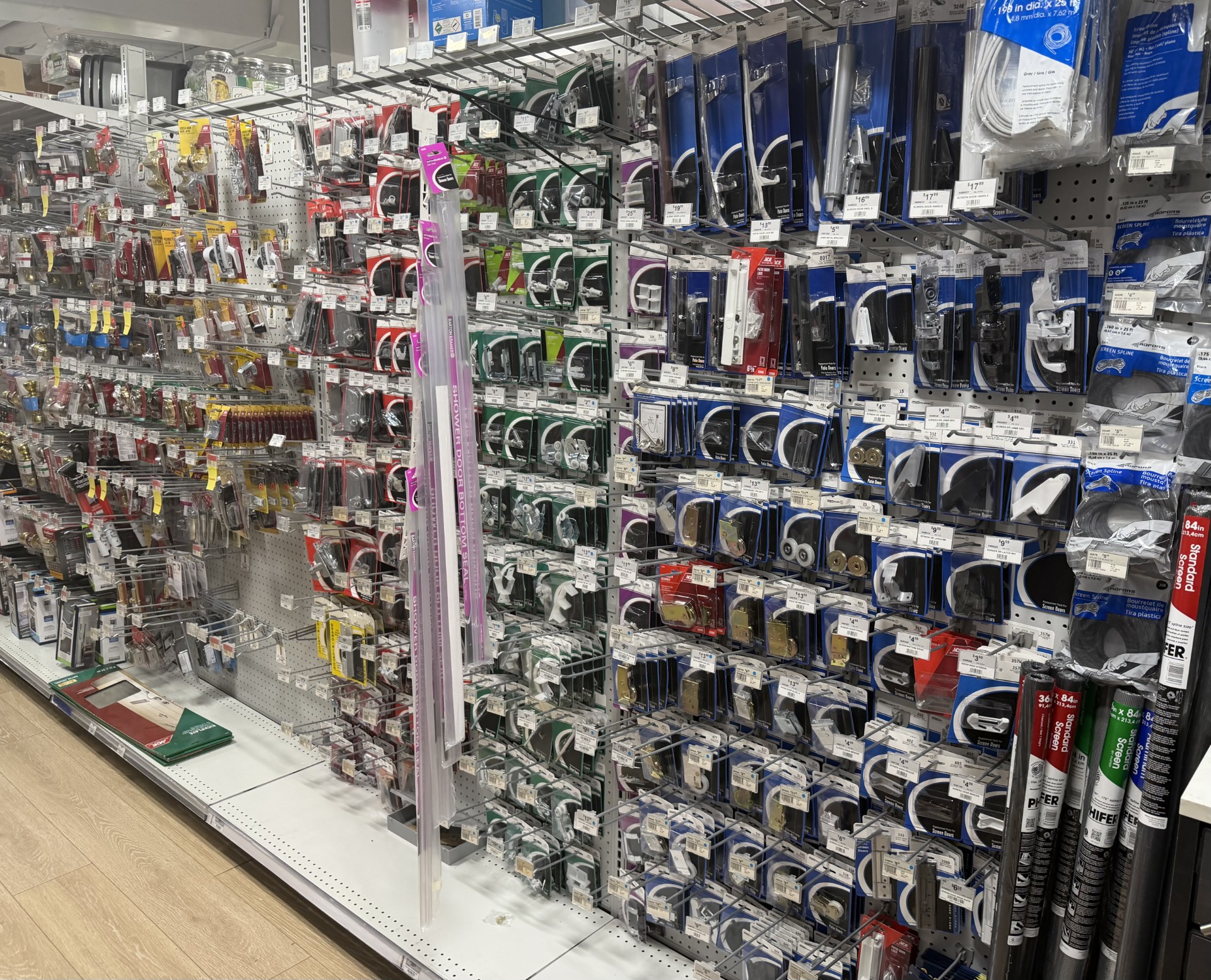 Door, window and screen hardware aisle at Hessler Ace Hardware in Delray Beach