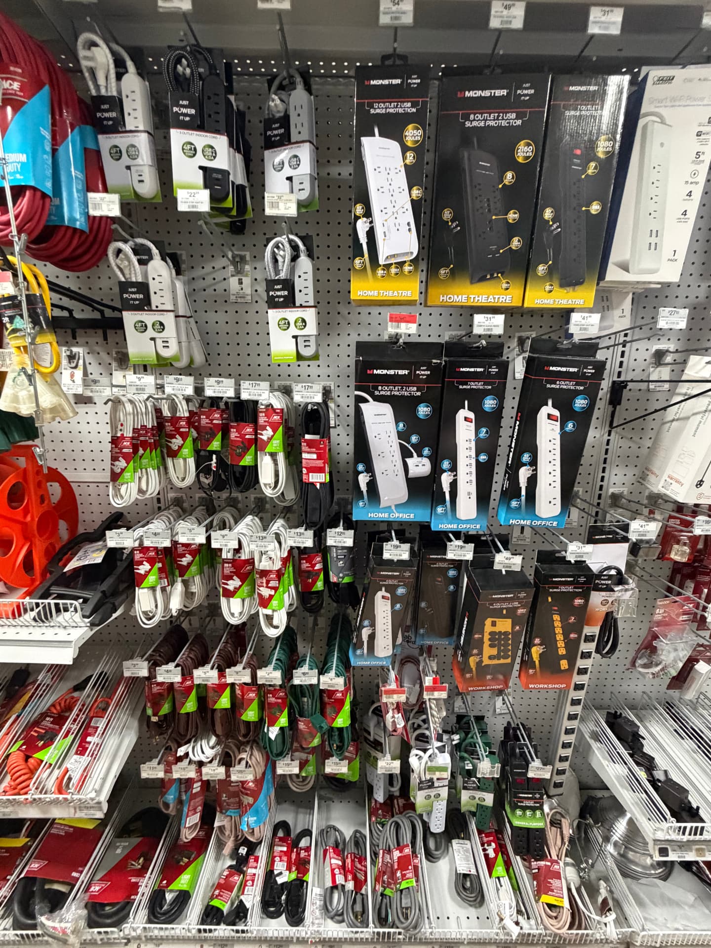 Surge protectors, power strips and USB outlet cords on display
