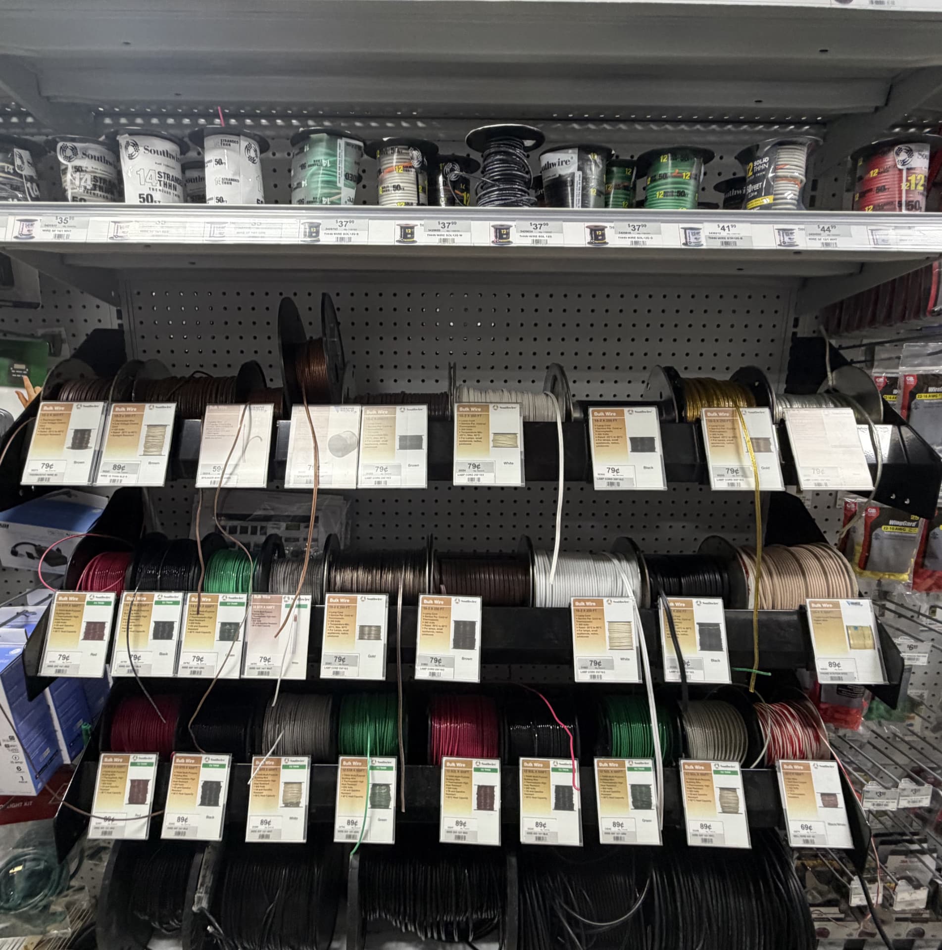 Spools of bulk wire and THHN cut by the foot at the Delray Beach store