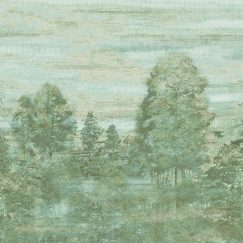 Thibaut Shakespeare Mural - 6 Panel Set — Green 65% Silk, 35% Lurex on Non Woven wallpaper in Green