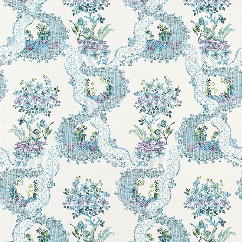 Thibaut Antoinette — Blue and Plum wallpaper