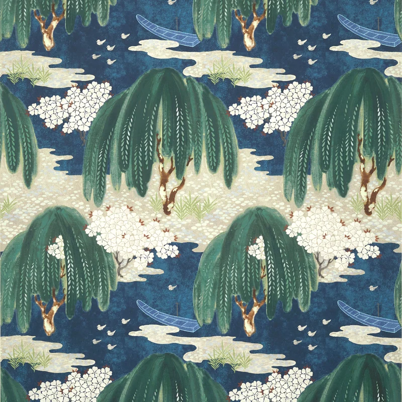 Thibaut Willow Tree — Navy Non Woven wallpaper in Navy