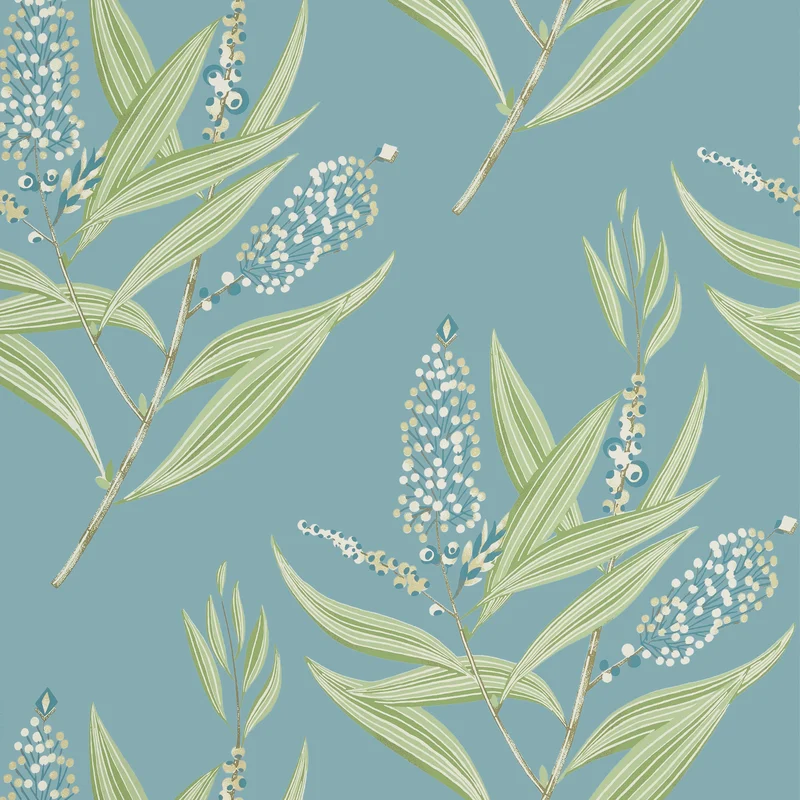 Thibaut Winter Bud — Teal Wallpaper wallpaper in Teal