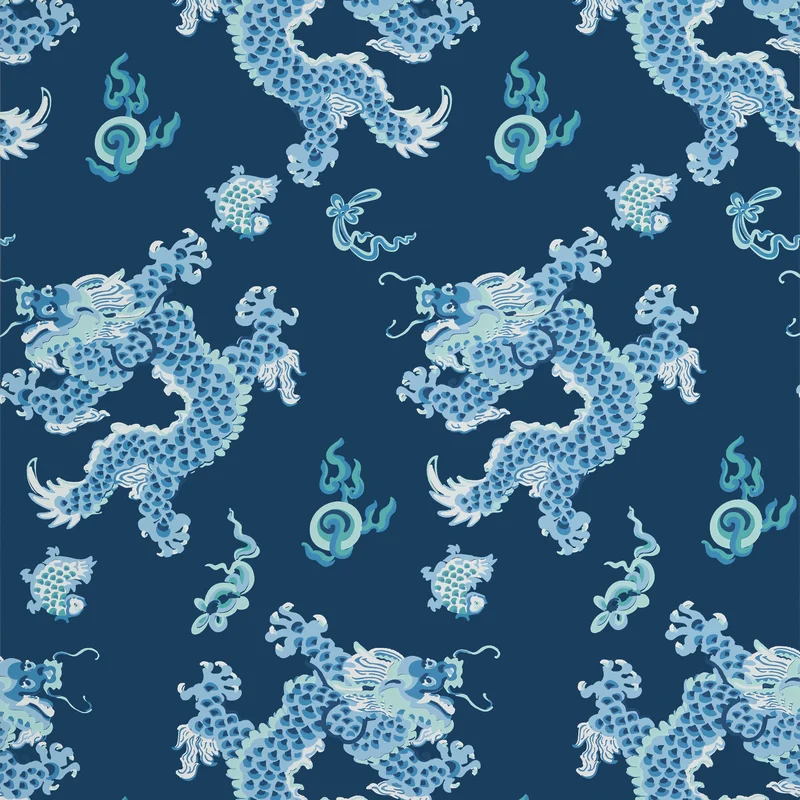 Thibaut Dragon Dance — Navy Wallpaper wallpaper in Navy