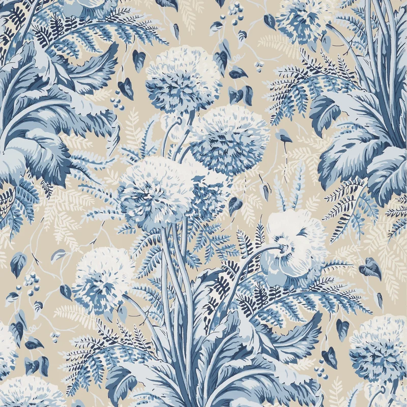 Thibaut Dahlia — Navy on Linen Non Woven wallpaper in Navy on Linen
