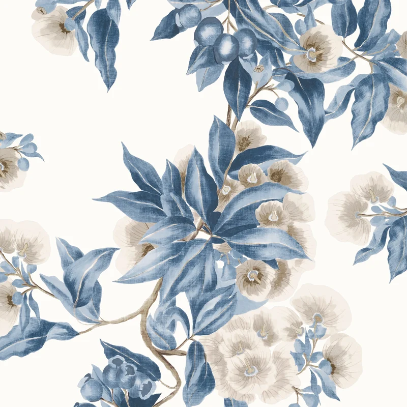 Thibaut Camellia Garden — Navy and Linen Non Woven wallpaper in Navy and Linen