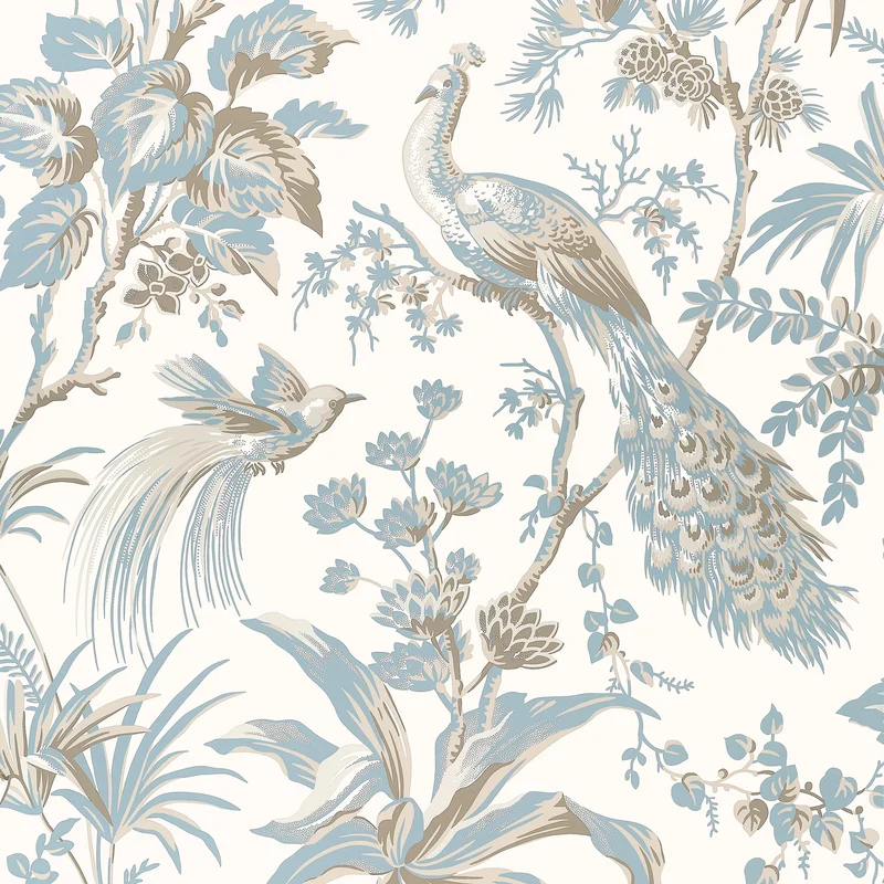 Thibaut Peacock Toile — Soft Blue and Beige Wallpaper wallpaper in Soft Blue and Beige