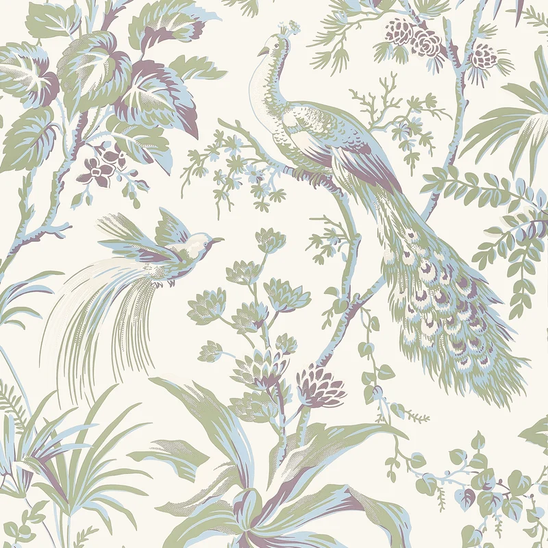 Thibaut Peacock Toile — Green and Plum Wallpaper wallpaper in Green and Plum