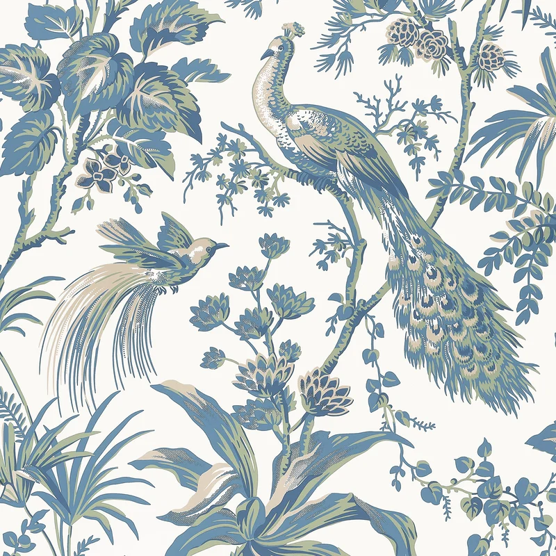 Thibaut Peacock Toile — Blue and Green Wallpaper wallpaper in Blue and Green
