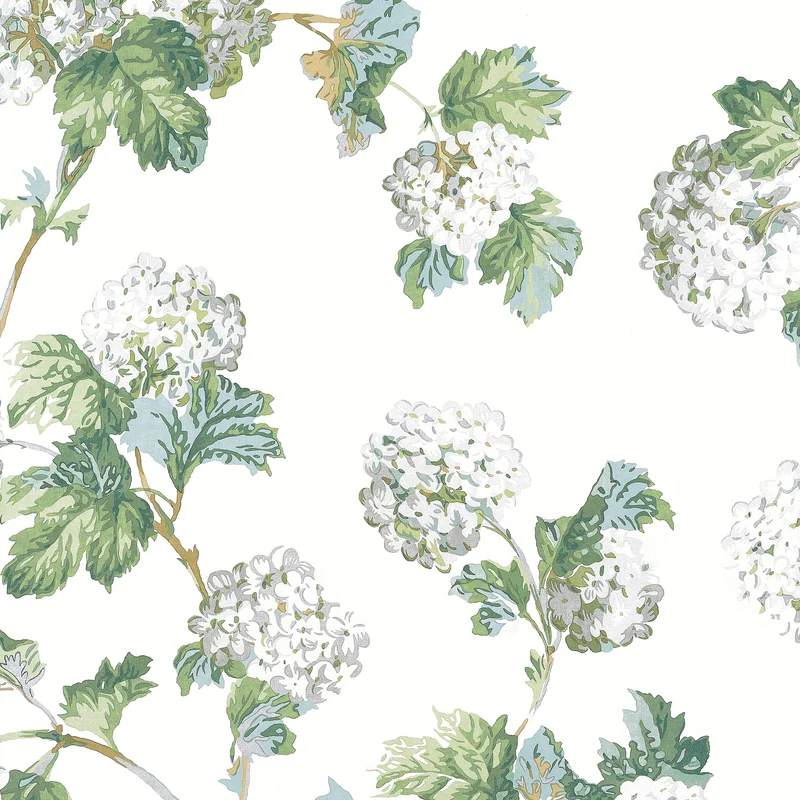 Thibaut Sussex Hydrangea — White and Green Non Woven wallpaper in White and Green