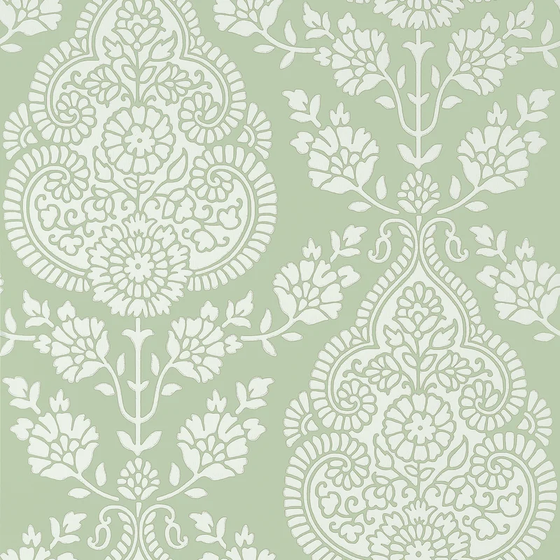 Thibaut Balmuccia Damask — Soft Green Non Woven wallpaper in Soft Green
