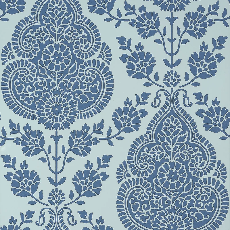 Thibaut Balmuccia Damask — Blue Non Woven wallpaper in Blue