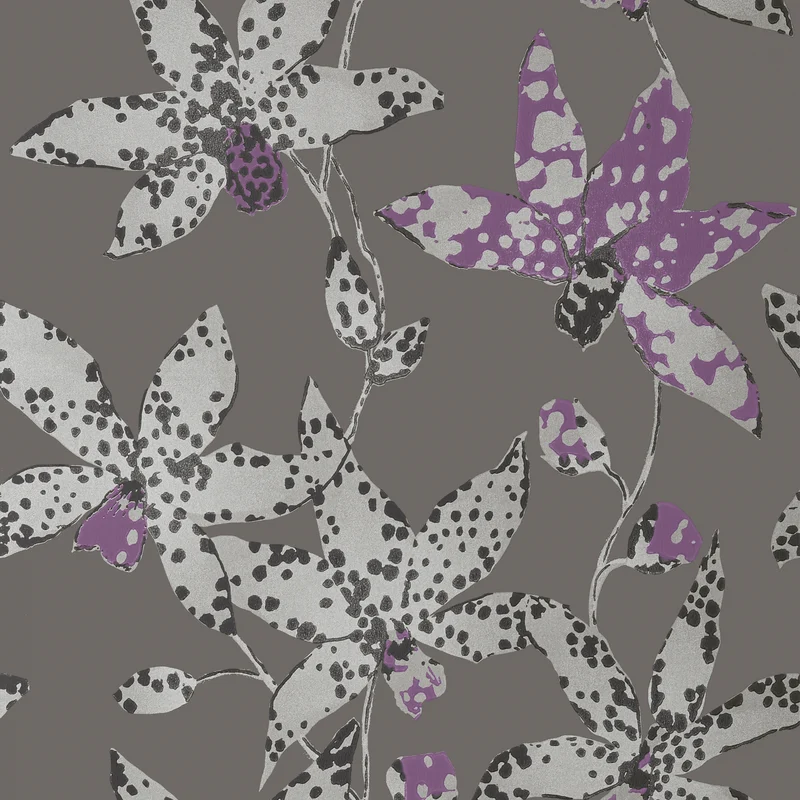 Thibaut Spotted Orchid — Silver on Charcoal Non Woven Wallpaper wallpaper in Silver on Charcoal