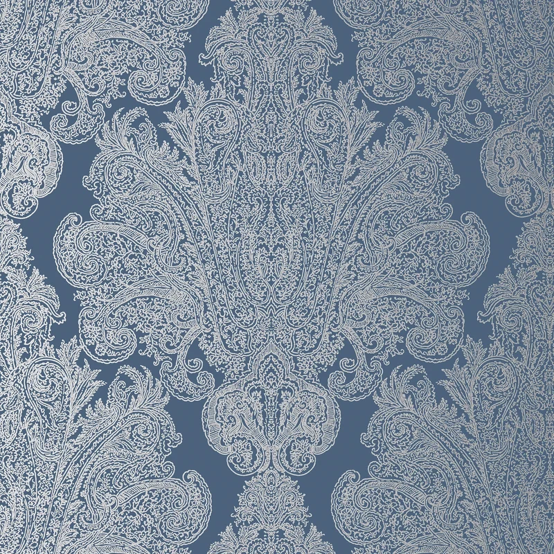 Thibaut Auburn — Metallic Silver on Navy wallpaper