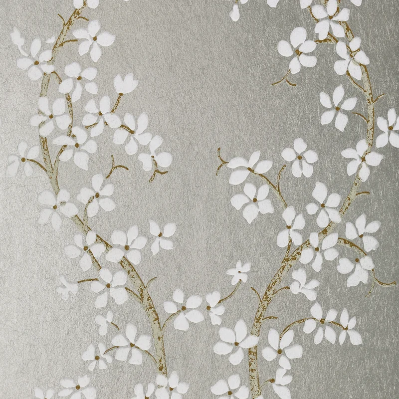 Thibaut St. Albans Grove — White and Silver Non Woven wallpaper in White and Silver