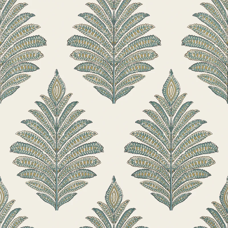 Thibaut Palampore Leaf — Robin'S Egg and Beige Non Woven wallpaper in Robin'S Egg and Beige