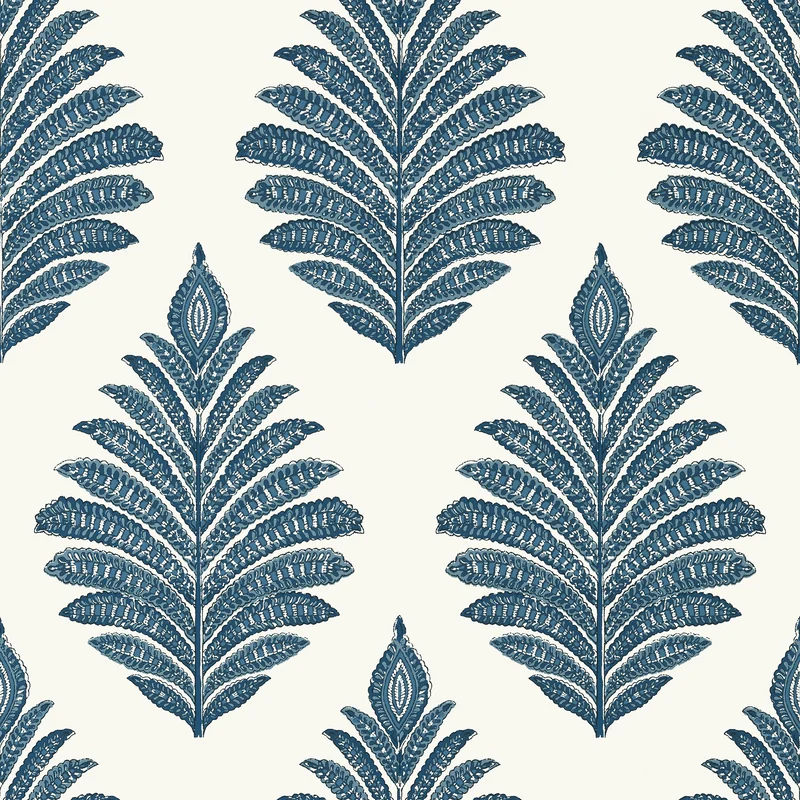 Thibaut Palampore Leaf — Blue and White Non Woven wallpaper in Blue and White