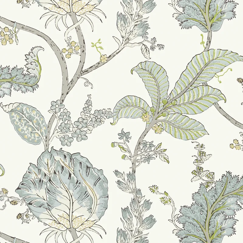 Thibaut Kalamkari Vine — Yellow and Aqua Non Woven wallpaper in Yellow and Aqua