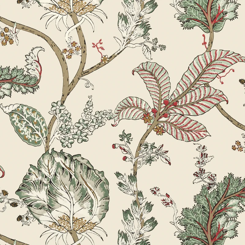 Thibaut Kalamkari Vine — Red and Gold Non Woven wallpaper in Red and Gold