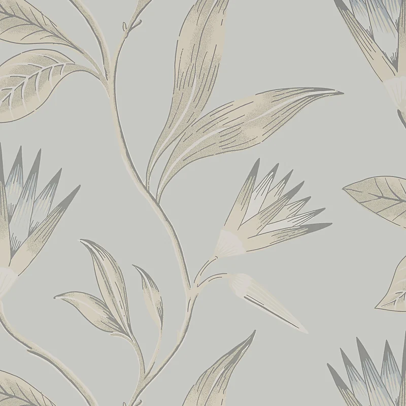 Thibaut Cleo Vine — Spa Blue on Grey Non Woven wallpaper in Spa Blue on Grey