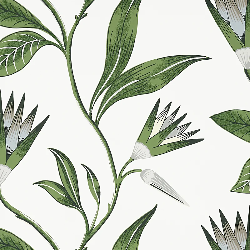 Thibaut Cleo Vine — Green and White Non Woven wallpaper in Green and White