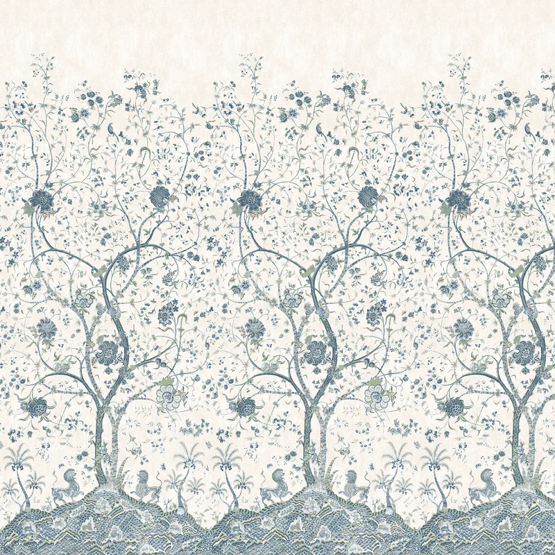Thibaut La Bourdonnais Mural — Blue Mural - W 137 L x 366 H cm (1 panel set) wallpaper in Blue