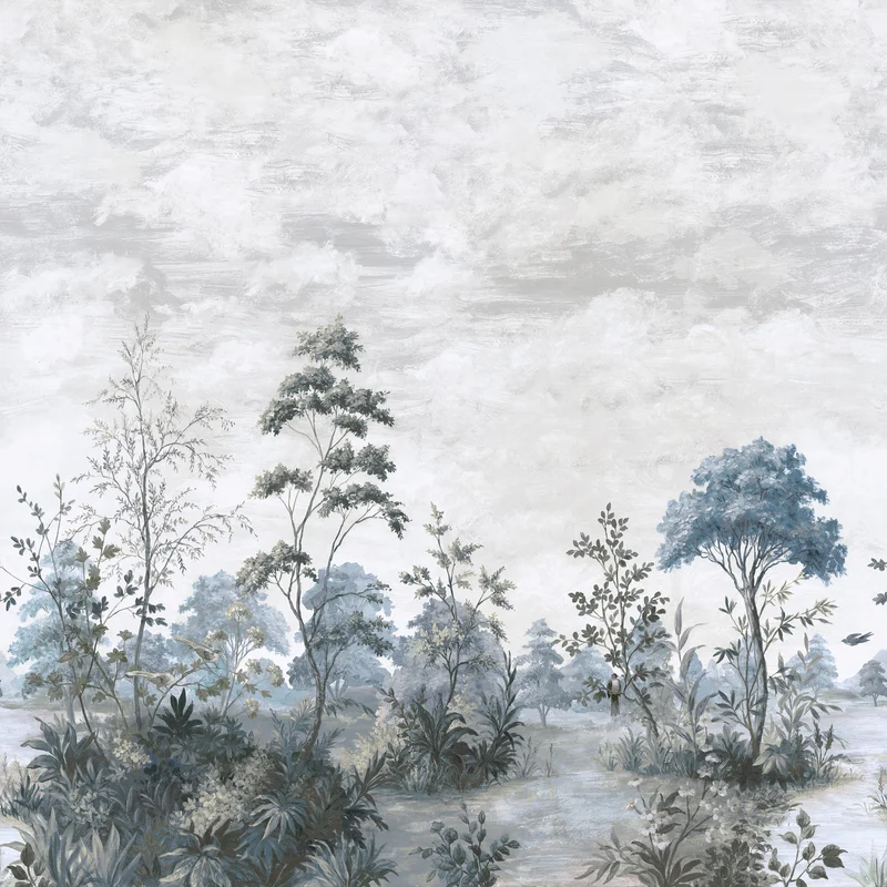 Thibaut Cumbria Mural — Spa Blue on Pearl 2 Panel Mural, Non Woven wallpaper in Spa Blue on Pearl