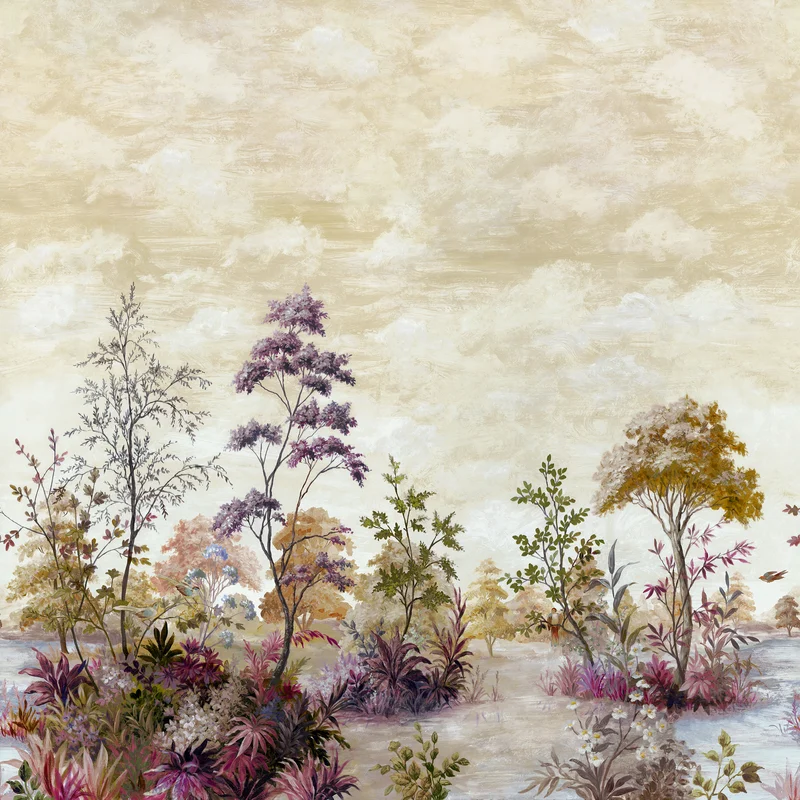 Thibaut Cumbria Mural — Eggplant on Pearl 2 Panel Mural, Non Woven wallpaper in Eggplant on Pearl