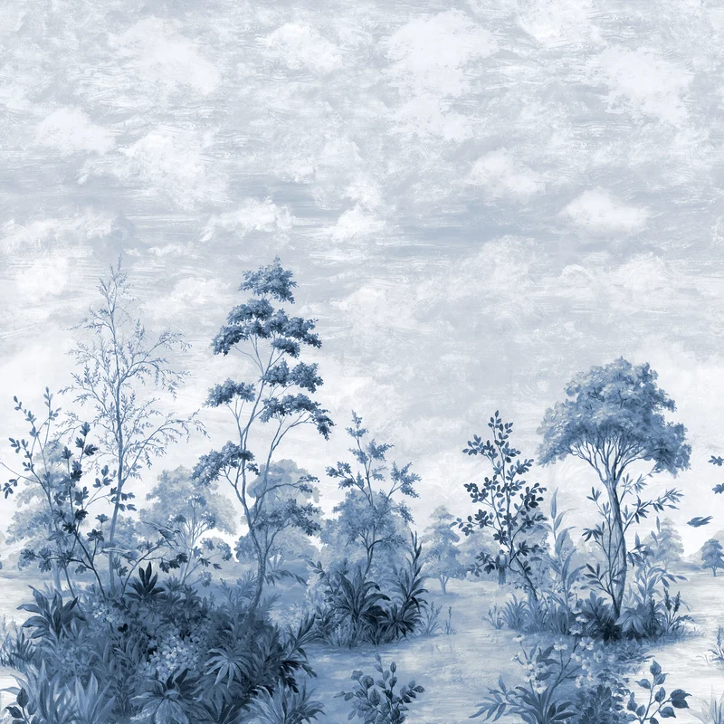 Thibaut Cumbria Mural — Blue and White on Pearl 2 Panel Mural, Non Woven wallpaper in Blue and White on Pearl