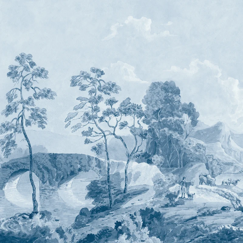 Thibaut Savery Mural — Blue 9 Panel Mural, Non Woven wallpaper in Blue
