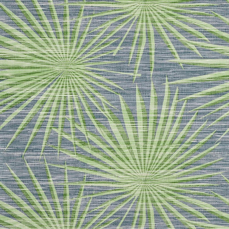 Thibaut Palm Frond — Navy and Green Embossed Vinyl on Non Woven wallpaper in Navy and Green