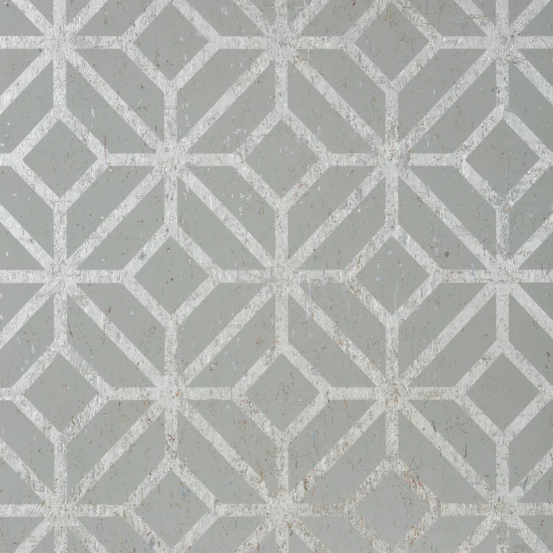Thibaut Mamora Trellis Cork — Grey on Metallic Silver Cork on Non Woven wallpaper in Grey on Metallic Silver