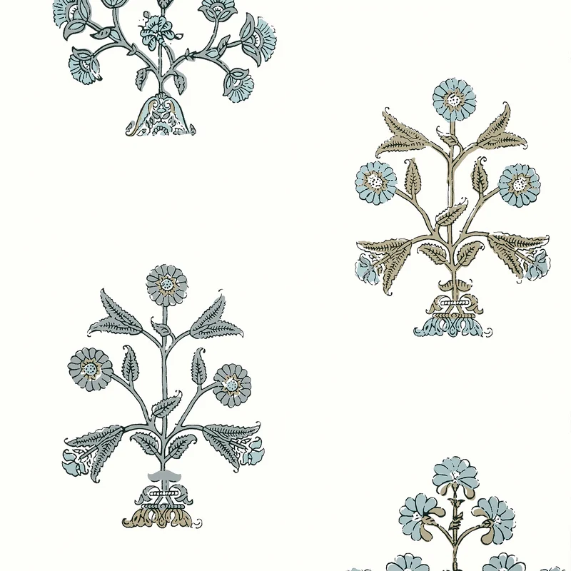 Thibaut Indian Flower — Spa Blue Wallpaper wallpaper in Spa Blue
