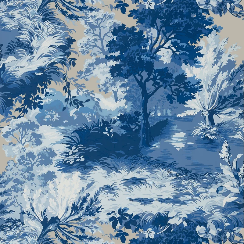Thibaut Lincoln Toile — Blue and Flax Wallpaper wallpaper in Blue and Flax