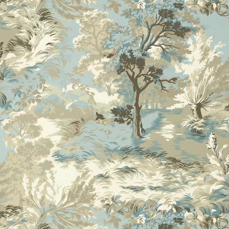 Thibaut Lincoln Toile — Beige and Spa Blue Wallpaper wallpaper in Beige and Spa Blue