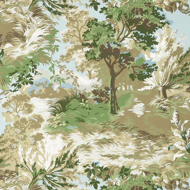 Thibaut Lincoln Toile — Green and Beige Wallpaper wallpaper in Green and Beige