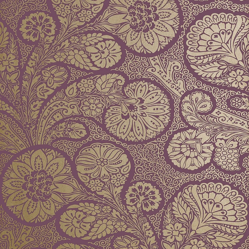 Thibaut Troubadour — Metallic Gold on Plum Wallpaper wallpaper in Metallic Gold on Plum