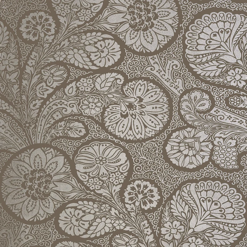 Thibaut Troubadour — Metallic Silver on Dark Taupe Wallpaper wallpaper in Metallic Silver on Dark Taupe
