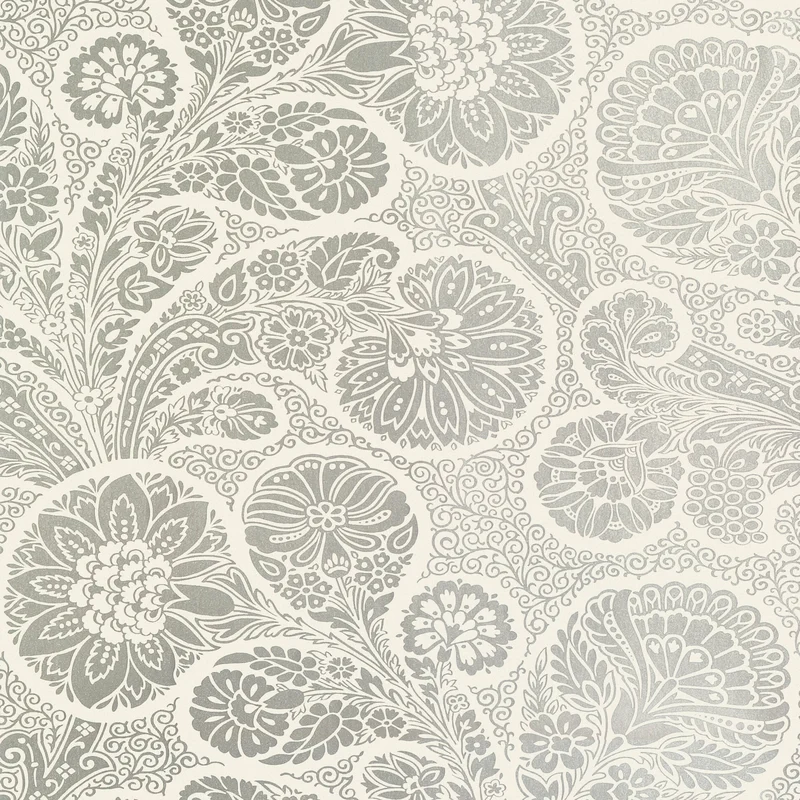 Thibaut Troubadour — Metallic Silver on Cream Wallpaper wallpaper in Metallic Silver on Cream