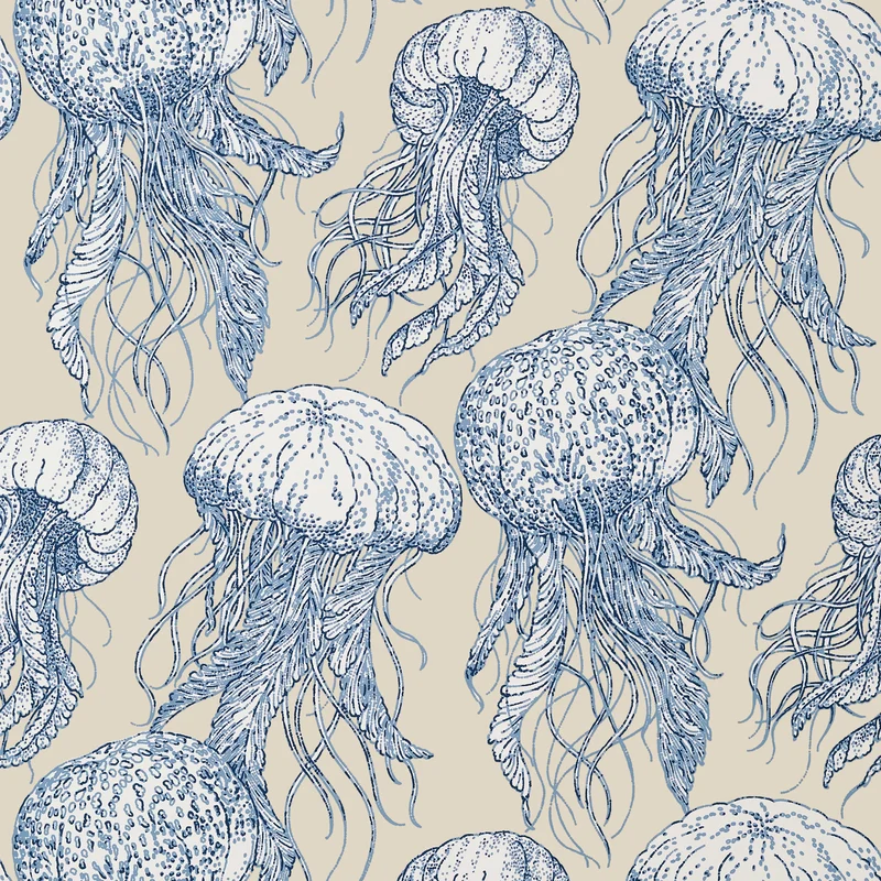 Thibaut Jelly Fish Bloom — Blue and Beige Wallpaper wallpaper in Blue and Beige