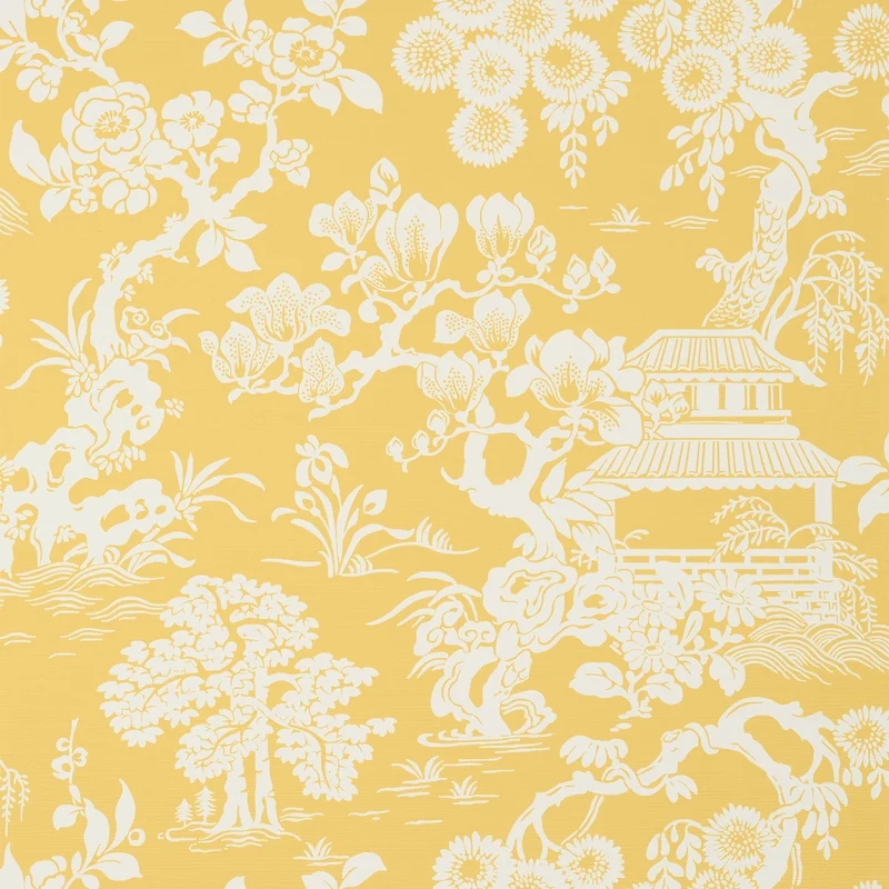 Thibaut Japanese Garden — Yellow Embossed Vinyl on Non Woven wallpaper in Yellow
