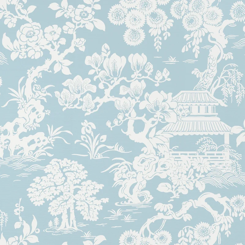 Thibaut Japanese Garden — Spa Blue Embossed Vinyl on Non Woven wallpaper in Spa Blue