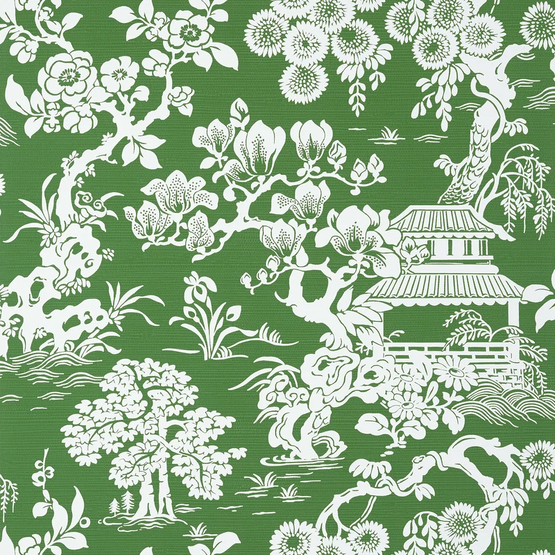 Thibaut Japanese Garden — Emerald Embossed Vinyl on Non Woven wallpaper in Emerald