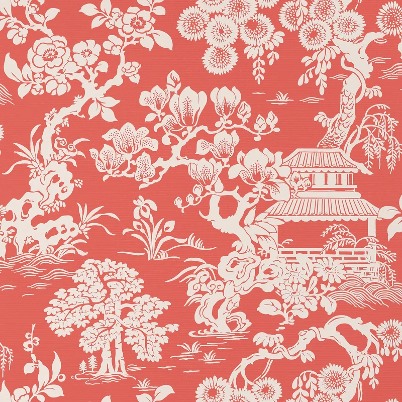 Thibaut Japanese Garden — Coral Embossed Vinyl on Non Woven wallpaper in Coral