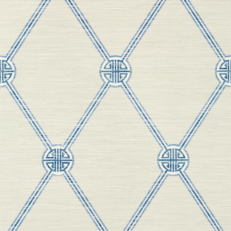 Thibaut Turnberry Trellis — Beige and Blue Embossed Vinyl on Non Woven wallpaper in Beige and Blue
