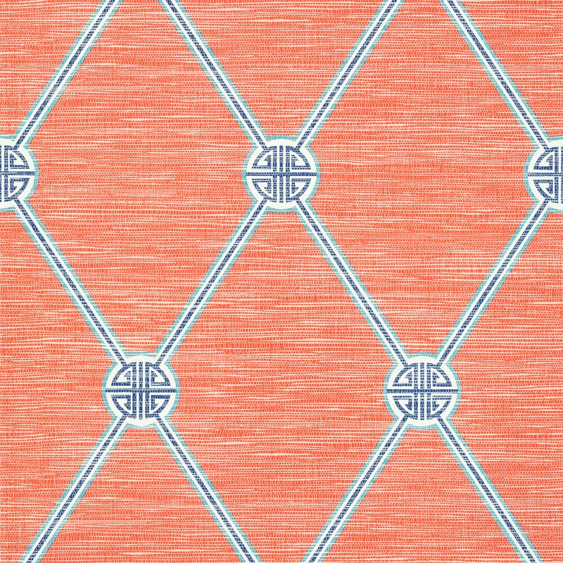 Thibaut Turnberry Trellis — Coral Embossed Vinyl on Non Woven wallpaper in Coral
