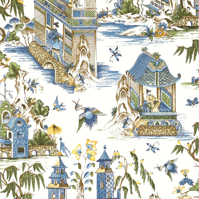 Thibaut Grand Palace — Blue and Green Non Woven wallpaper in Blue and Green