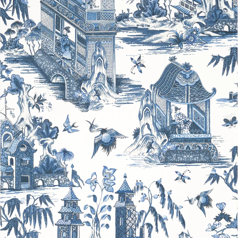 Thibaut Grand Palace — Blue and White Non Woven wallpaper in Blue and White