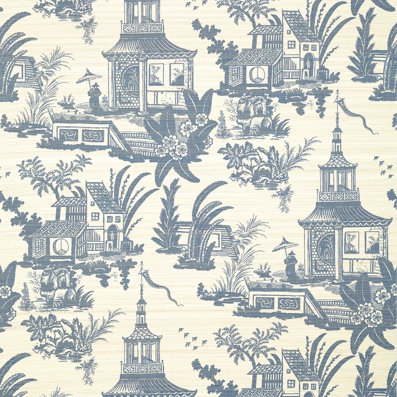Thibaut Empress Court — Navy Abaca on Non Woven wallpaper in Navy