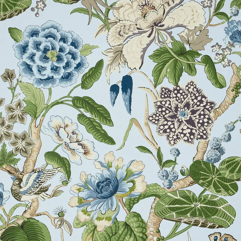 Thibaut Hill Garden — Spa Blue Non Woven wallpaper in Spa Blue